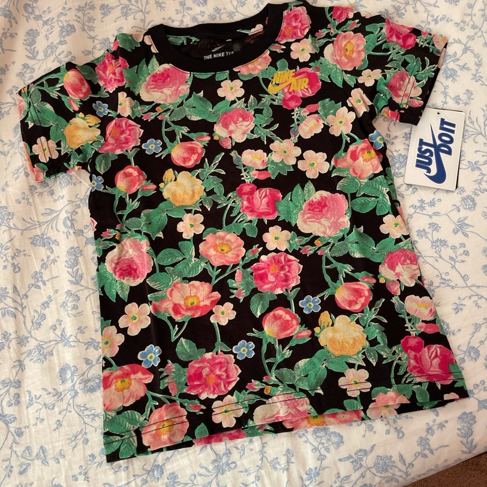 Nike Kids Floral Tee - Black, Pink, and Green